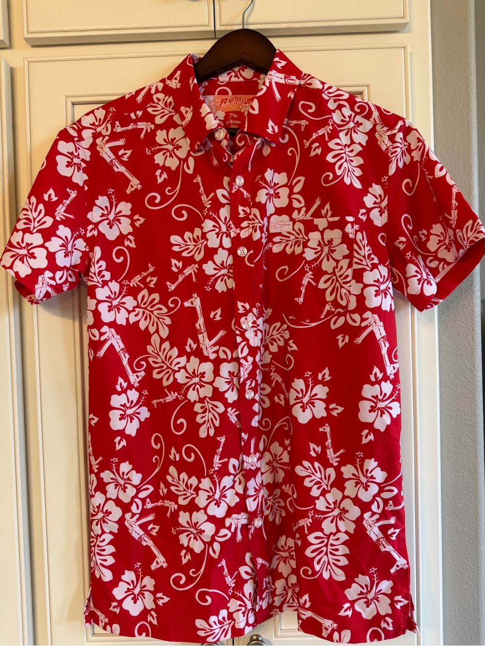Retro Rifle Tropic Aloha Red AK-47 Hawaiian Shirt - Men's Small